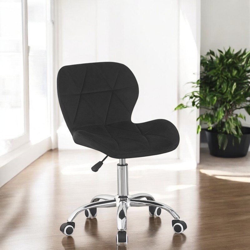 Scaun de birou in stil scandinav, inaltime 72-84 cm, roti mobile cauciucate, baza otel cromat, velur, negru - imagine 9